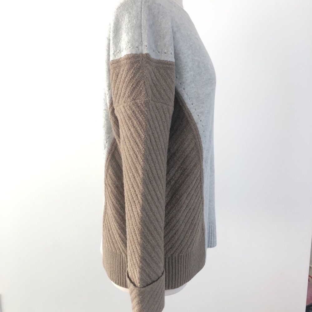 French Connection Color Block Oversized Crewneck Sweater in Ivory, Grey & Brown - Picture 3 of 13